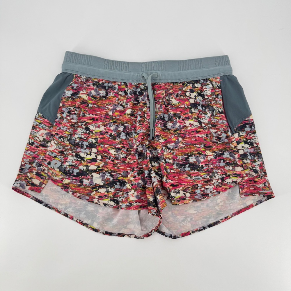 Smartwool Womens Abstract Print Running Shorts Pink Grey Merino Liner Size M